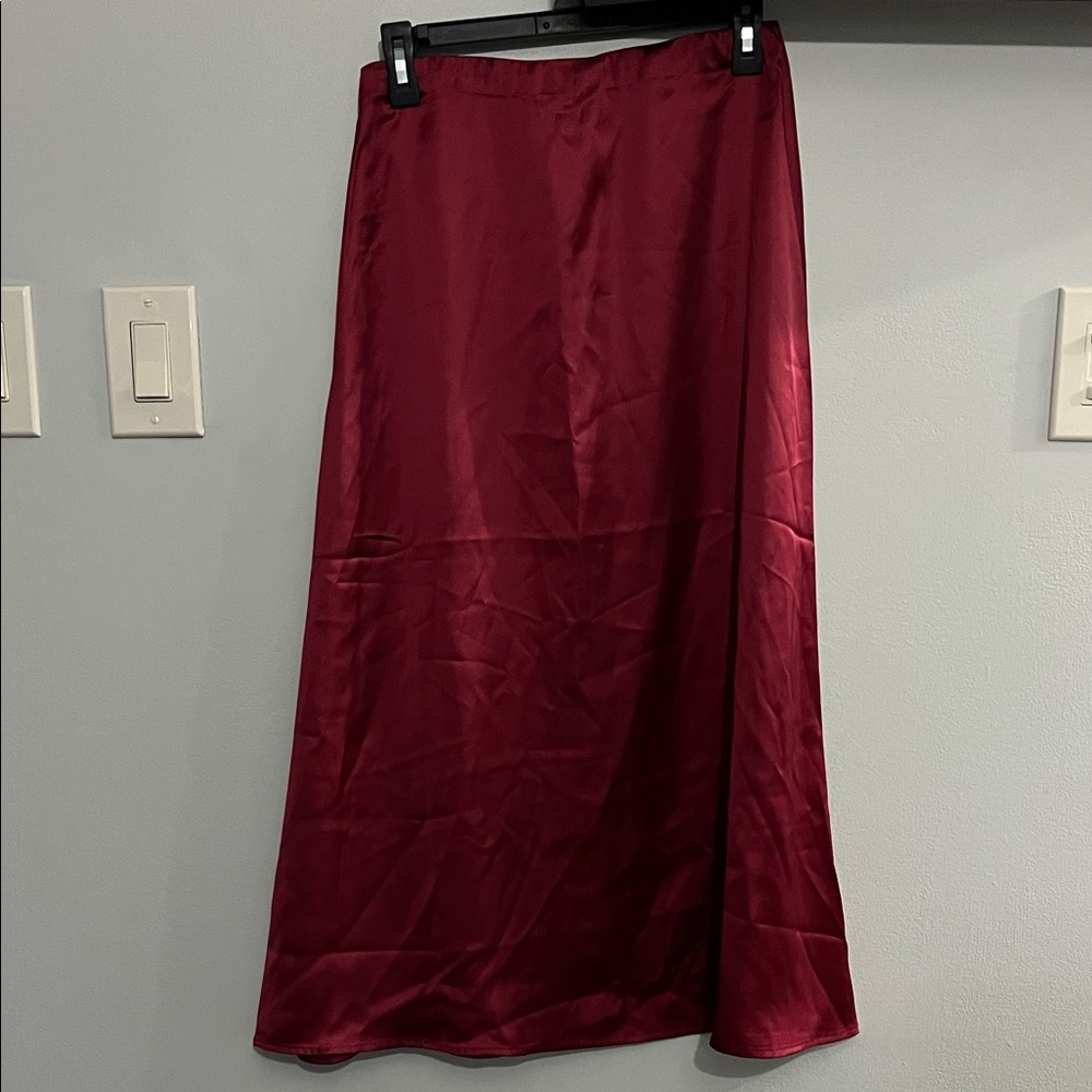 Elegant Burgundy Satin Skirt